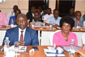 From left, TSC Chairman Jamleck Kamau with TSC CEO Nancy Macharia at a past event