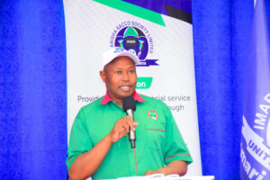 KNUT First Vice National Chairman Malel Langat speaking during the Imarisha Sacco Annual Delegates Meeting (ADM) in Kericho on February 29, 2024