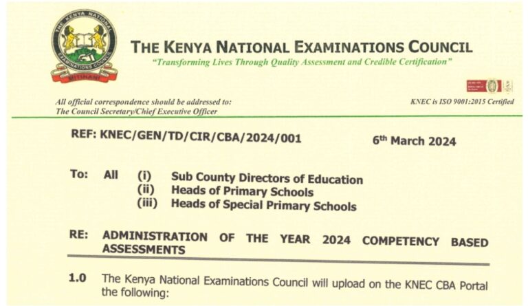 KNEC Circular On Term 2 Assessment