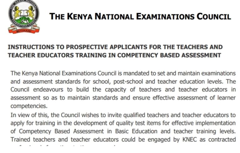 KNEC Training Of Teachers On CBA Circular