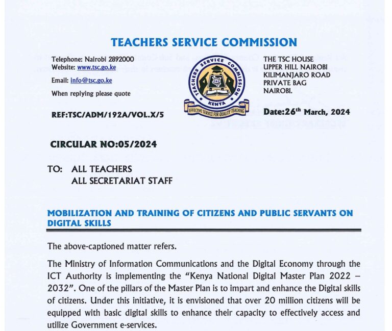 All TSC Teachers To Pay 2500/- For Their Training On ICT