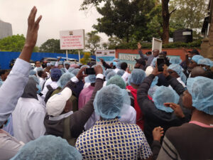 A photo of medical interns demonstrating during a peaceful protest 