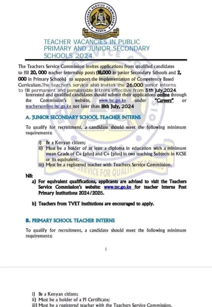 TSC Internship Advert And Confirmation Of Interns