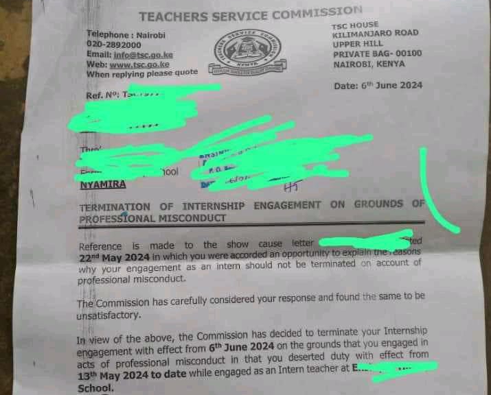 TSC JSS Interns Termination Letters