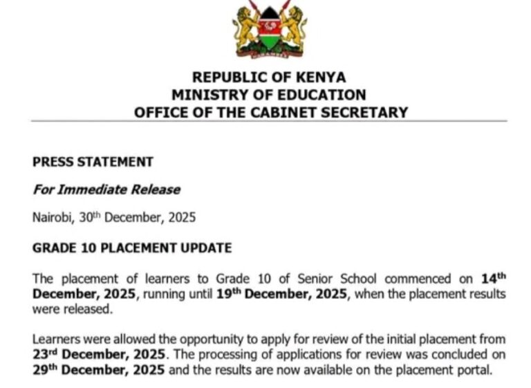 Ministry Circular: Press Statement On Grade 10 Placement Results