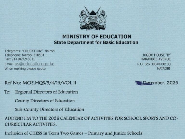 Ministry Circular: Inclusion Of Chess In Primary & Junior School Games