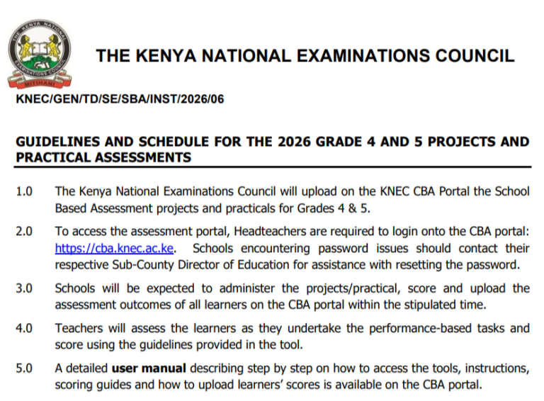 KNEC Guide For 2026 Grade 4 & 5 Projects & Practical Assessments