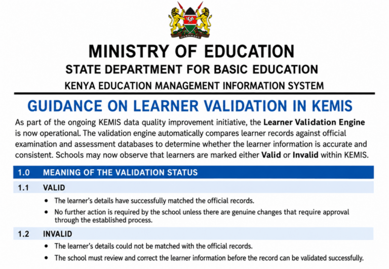Ministry Circular: Guidance On Learner Validation In KEMIS